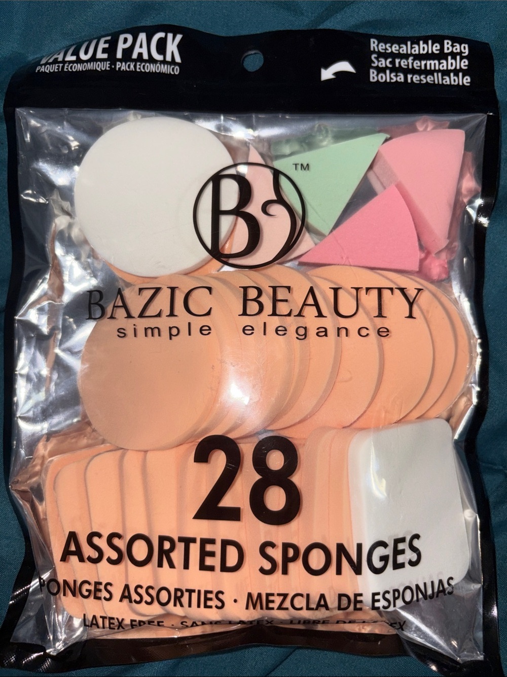 28-Piece Assorted Makeup Sponges - Peach, White, Pink, Green